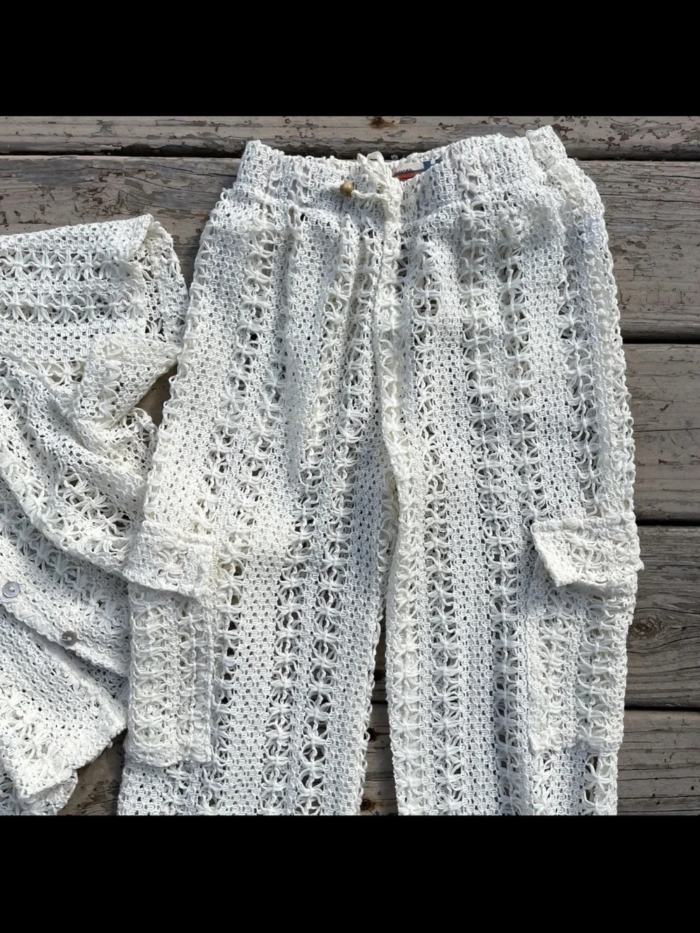 Vintage Havana Kids Off/White Crochet Wide-Leg Matching Set